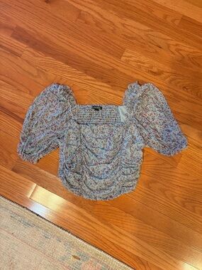 wild fable Light Blue Floral Puff-Sleeve Crop Top